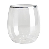 WINE GLASS 175ML STEMLESS SILVER TRIM