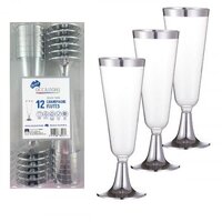 CHAMPAGNE FLUTE 145ML SILVER TRIM 12PK