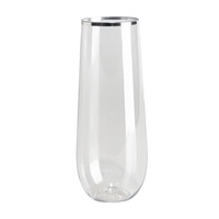 CHAMPAGNE FLUTE STEMLESS SILVER RIM 6PK