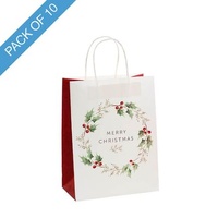 XMAS PAPER BAG MED WREATH ON WHITE PK10