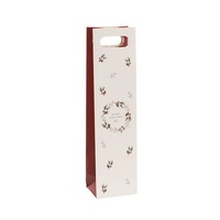 WHITE XMAS WREATH WINE BOTTLE BAG PK5