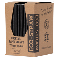 PAPER STRAWS COCKTAIL BLACK 250PK