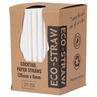 PAPER STRAWS COCKTAIL WHITE 250PK