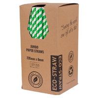 PAPER STRAWS JUMBO GREEN/WHITE 8MM