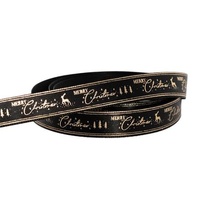 GOLD ON BLACK REINDEER RIBBON 15MM X 20M