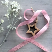 PINK GOLD TREES STARS RIBBON 25MM X 20M