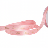 PINK MERRY XMAS SPOTS RIBBON 15MM X 20M