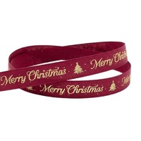 GOLD ON RED MERRY XMAS RIBBON 25MMX20M