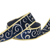 RIBBON VELVET SWIRL NAVY GOLD 60MMX20M