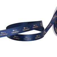 RIBBON SATIN XMAS NAVY GOLD 15MMX20M
