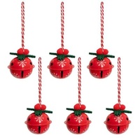 XMAS RED HANGING METAL BELLS 4CM PACK6