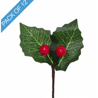 XMAS RED HOLLY BERRY PICK PACK 12 10CM