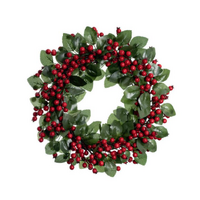 RED BERRY WITH LEAVES WREATH GREEN 40CM