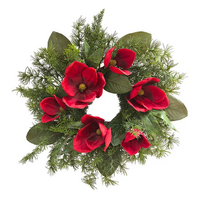 RED MAGNOLIA FERN WREATH GREEN 56CM