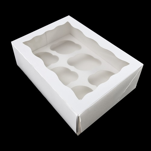 CUPCAKE BOX 06 WHITE WINDOW (W/INSERT)