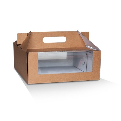 KRAFT CAKE BOX 10X10X4IN WINDOW& HANDLE