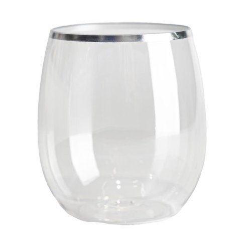 WINE GLASS 175ML STEMLESS SILVER TRIM