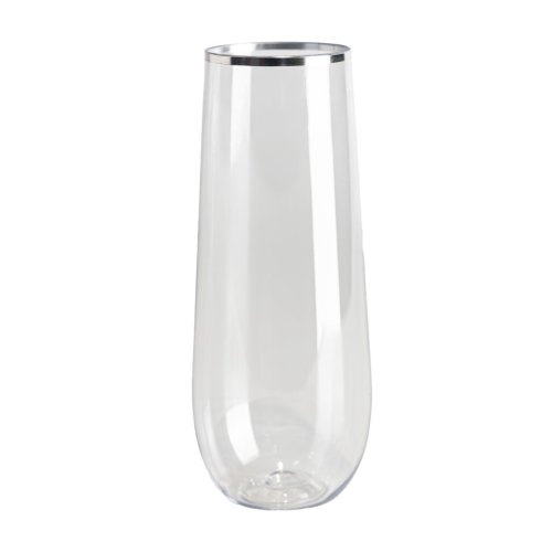 CHAMPAGNE FLUTE STEMLESS SILVER RIM 6PK