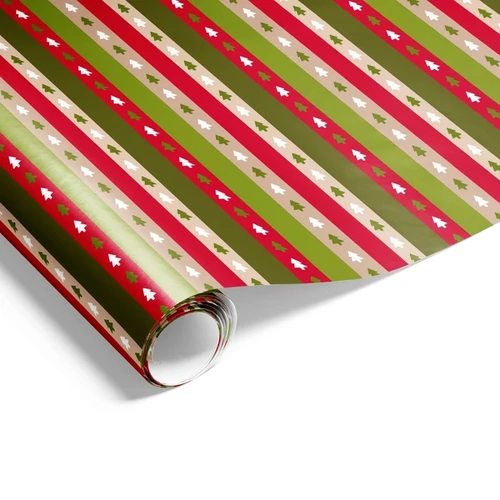 XMAS GIFT WRAP STRIPES W/ TREES 60CMX40M