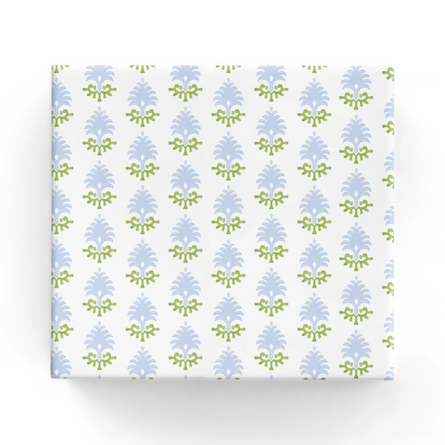 GIFT WRAP ROLL BLOCK PRINT BLUE 60CMX40M