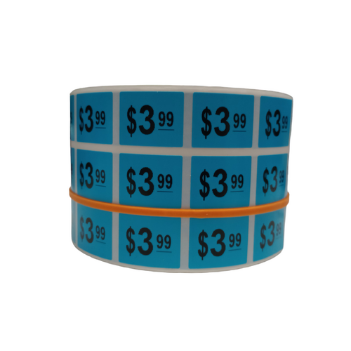 LABEL 20X25 BLUE $3.99 BLOCK PRINT