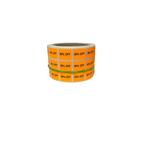 ORANGE 50% OFF LABEL 20X25MM
