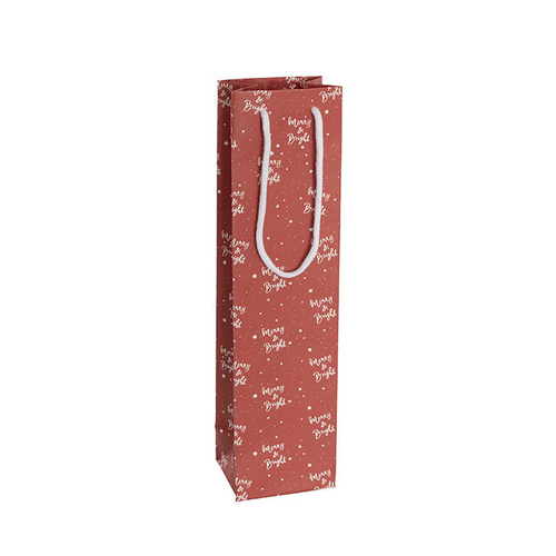 KRAFT PAPER BAG XMAS RED BOTTLE PK10