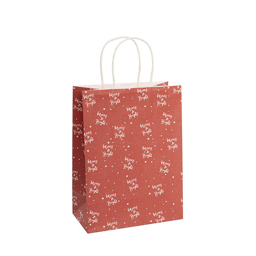 KRAFT PAPER BAG XMAS RED MEDIUM PK10