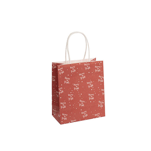 KRAFT PAPER BAG XMAS RED MINI PK10