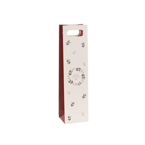 WHITE XMAS WREATH WINE BOTTLE BAG PK5