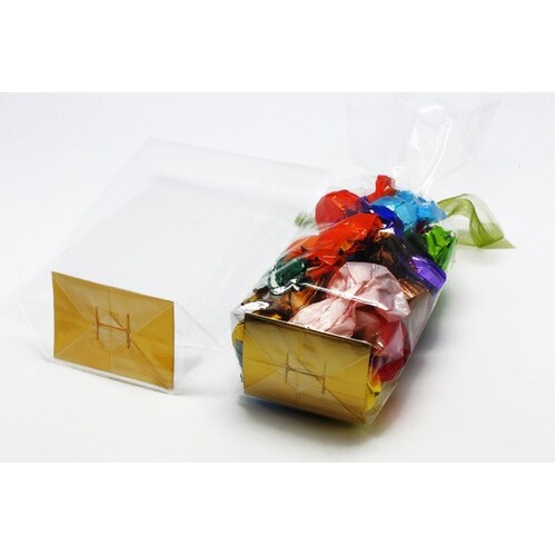 CLEAR BAG 100X250MM WITH GOLD CARD BASE
