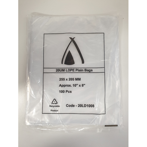 POLY BAG PLN 08X10IN 205X255MM 20UM