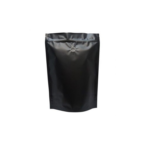 COFFEE POUCH BLACK 250G W/ZIP AND VALVE