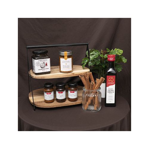 ACACIA WOOD 2 TIER DISPLAY STAND BROWN