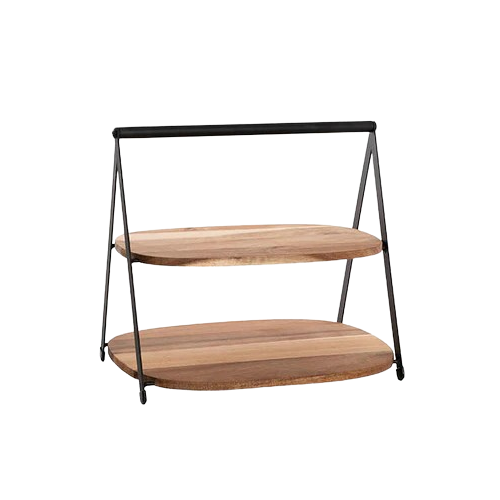 ACACIA WOOD 2 TIER DISPLAY STAND BROWN