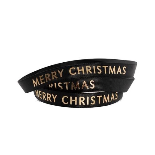 BLACK MERRY CHRISTMAS RIBBON 15MM X 20M