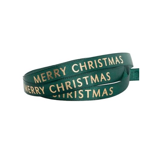 GREEN MERRY CHRISTMAS RIBBON 15MM X 20M