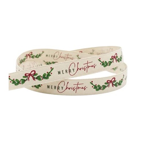IVORY MERRY CHRISTMAS RIBBON 20MM X 20M