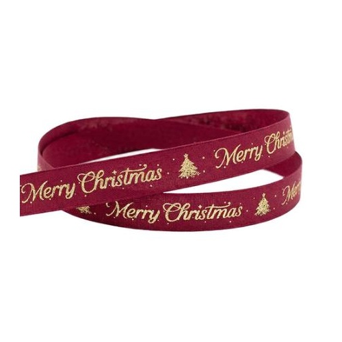 GOLD ON RED MERRY XMAS RIBBON 25MMX20M
