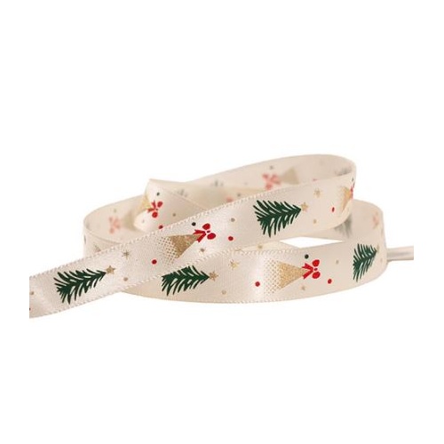 XMAS CREAM TREE&BOW SATIN RIBBON15MMX20M
