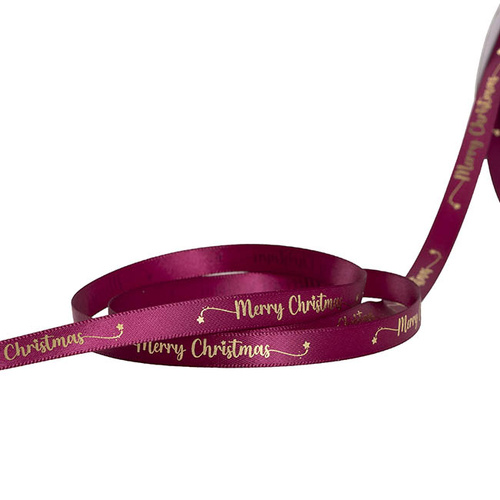 RIBBON SATIN XMAS STAR PLUM 10MMX20M