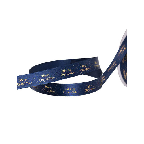 RIBBON SATIN XMAS NAVY GOLD 15MMX20M