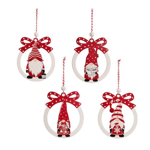 XMAS RED WHITE HANG WOOD GNOMES PACK 12