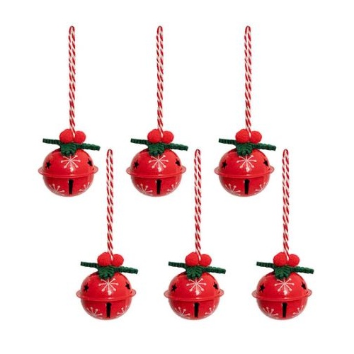 XMAS RED HANGING METAL BELLS 4CM PACK6