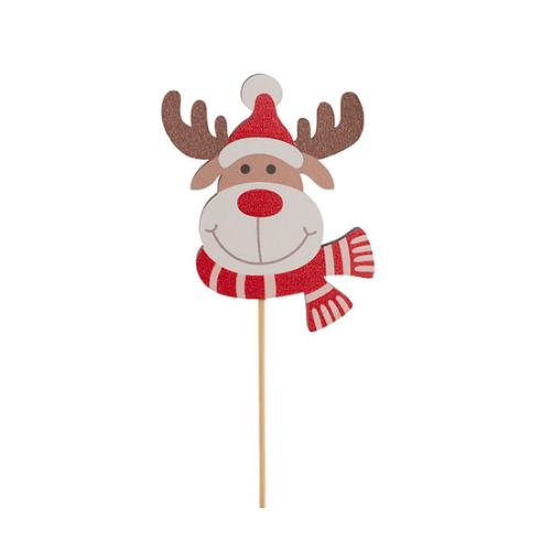XMAS REINDEER HEAD WOODEN PCIK PACK 12