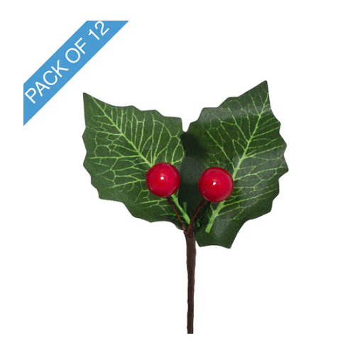 XMAS RED HOLLY BERRY PICK PACK 12 10CM